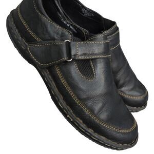 Born Black Leather Comfort Flats Stitching Hook & Loop Womens 11 Loafer Shoes